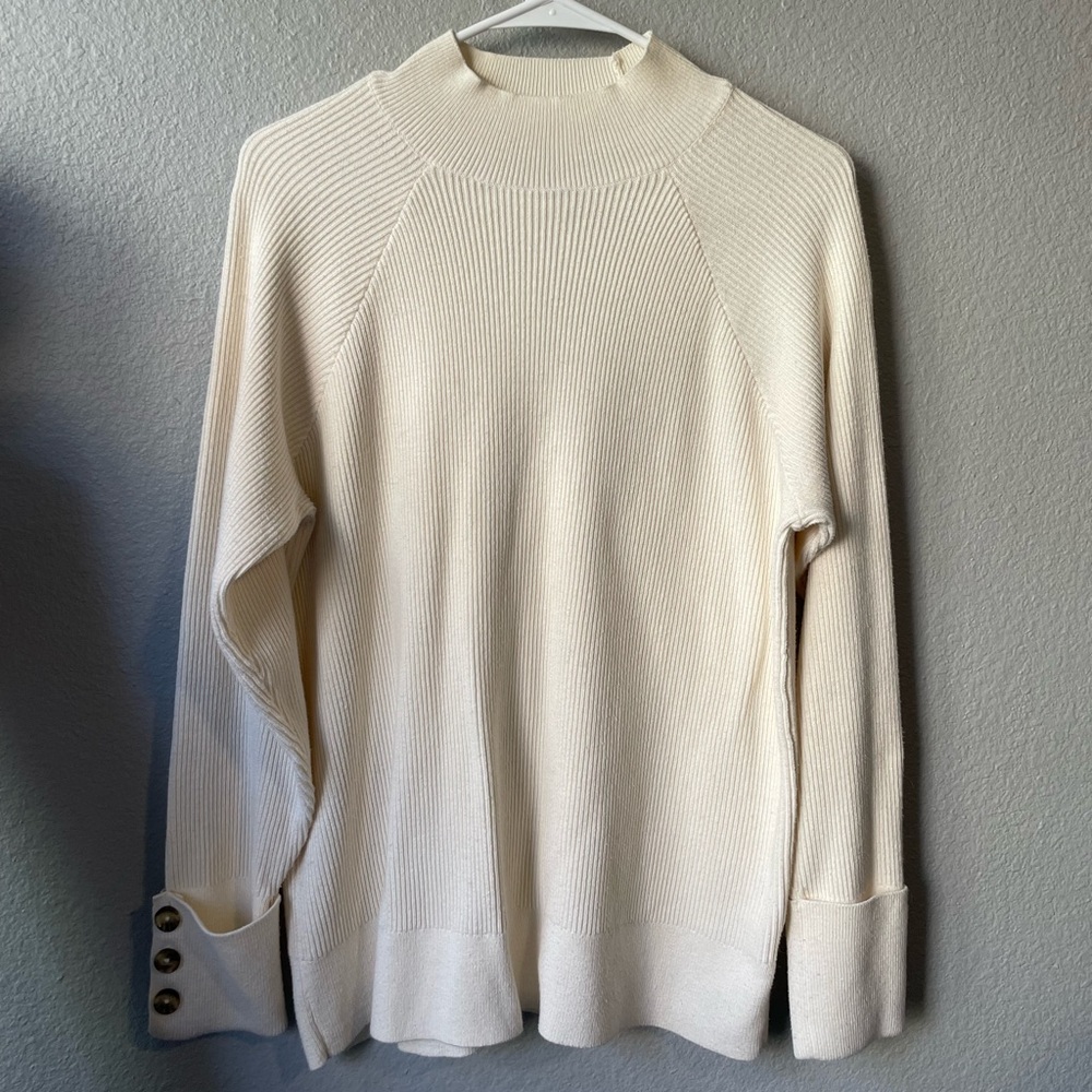 Micheal Kors large cream sweater knitted sweater with three button sleeve